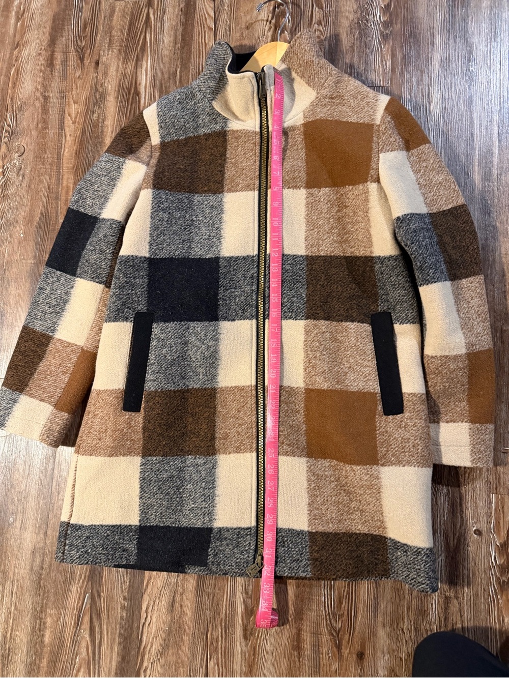 Pendleton Brown and Cream Plaid Zip-Front Wool Peacoat - Picture 5 of 6